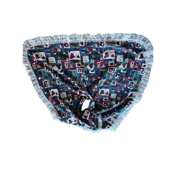 Vintage Patchwork Christmas Tree Skirt Lace Trim Country Primitive Decor - Picture 12 of 16